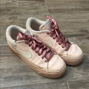 Nike Pink and Cream Sneakers with Textured Leather